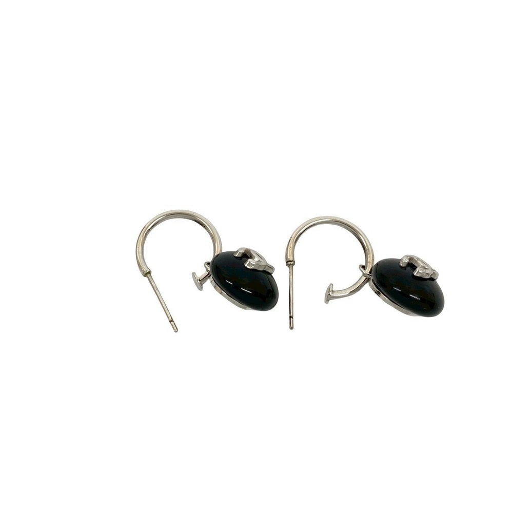 CHANEL Coco Mark Motif Plastic Plated Earrings, Silver/Black, 61801 - Picture 3 of 5
